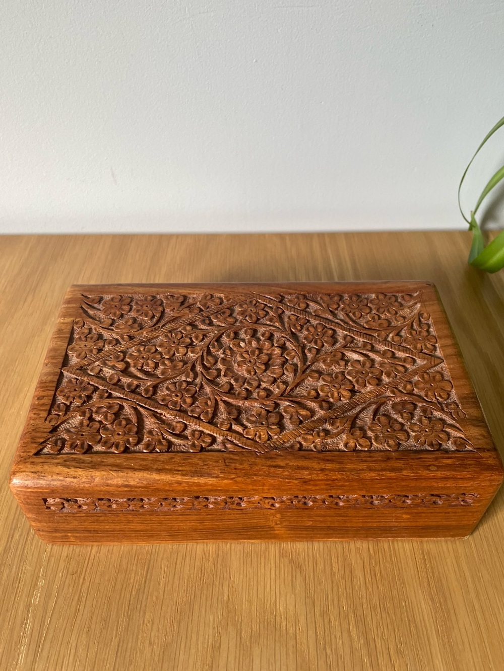 Hand-Carved Wooden Decorative Jewelry Trinket Box